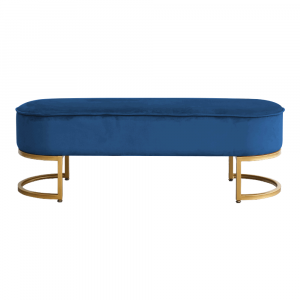 dizajnova lavica modra velvet latka gold chrom zlaty mirila