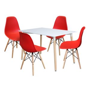 jedalensky stol 120x80 uno biely 4 stolicky uno cervene
