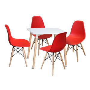 jedalensky stol 80x80 uno biely 4 stolicky uno cervene
