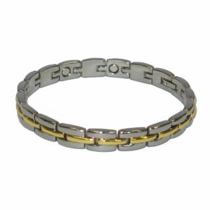ocelovy naramok s magnetmi strieborno zlaty
