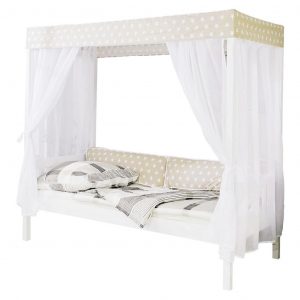 postel s nebesami lino zaves bezovo biely