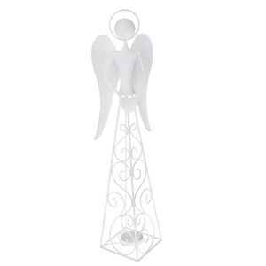 velky dekoracny kovovy anjel na sviecku 13 x 51 x 13 cm