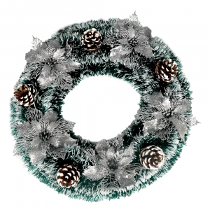 vianocny veniec s dekoraciami zelena strieborna priemer 45 cm kvido