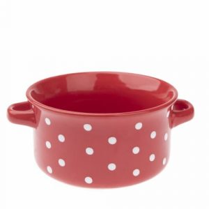 keramicka miska s bodkami cervena