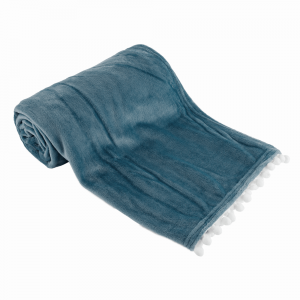 tempo kondela akra plysova deka s brmbolcami ocelova modra 130x150 cm