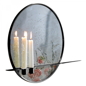 zrkadlo so stojanom na 2 sviecky patinovane cierny kovovy ram hareo typ 1