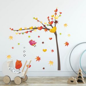 nalepka na stenu jesenny strom s vtacikmi