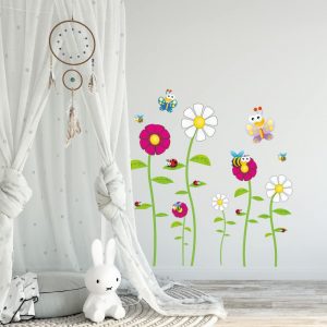 nalepka na stenu vcely motyle lienka a kvety