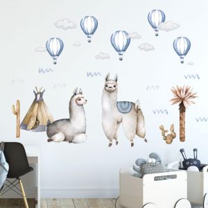 nalepky na stenu alpaky s modrymi balonmi