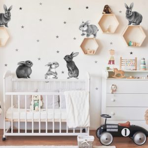 nalepky na stenu sive zajaciky do detskej izby