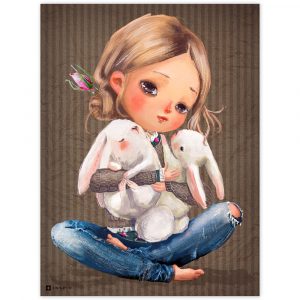 obraz do detskej izby dievcatko so zajacikmi