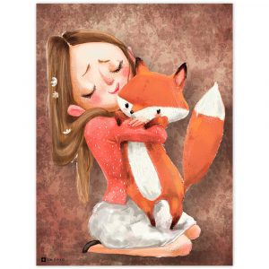 obraz na stenu dievca s liskou