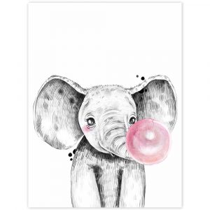 obraz na stenu slon s ruzovou bublinou