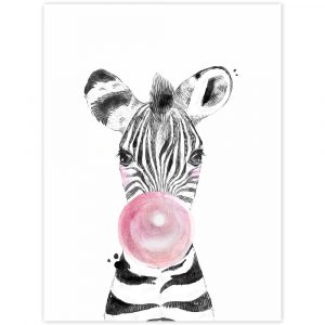obraz na stenu zebra s ruzovou bublinou