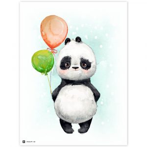 obrazok na stenu panda s farebnymi balonmi