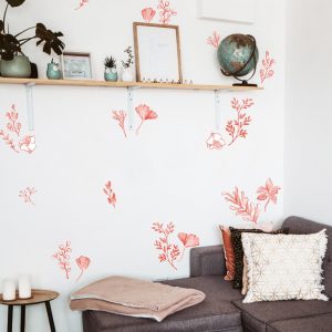 rastlinny motiv cervene kvety a listy nalepka na stenu