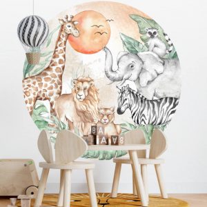 textilna nalepka na stenu safari zvieratka v kruhu