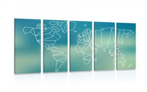 5 dielny obraz stylizovana mapa sveta 200x100