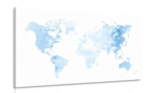obraz akvarelova mapa sveta v svetlomodrej farbe