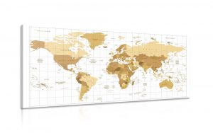 obraz bezova mapa sveta na svetlom pozadi 100x50