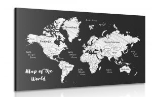 obraz ciernobiela jedinecna mapa sveta 120x80