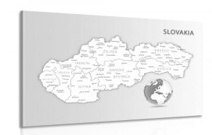 obraz ciernobiela mapa slovenskej republiky 120x80