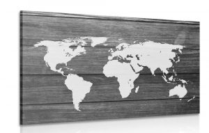 obraz ciernobiela mapa sveta s drevenym pozadim 120x80
