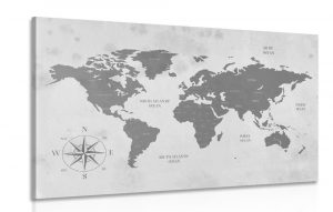 obraz decentna mapa sveta v ciernobielom prevedeni 90x60