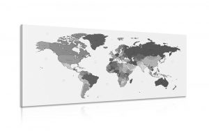 obraz detailna mapa sveta v ciernobielom prevedeni 100x50