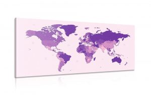 obraz detailna mapa sveta vo fialovej farbe 100x50