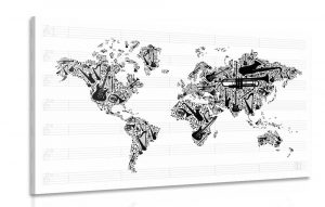 obraz hudobna mapa sveta v inverznej podobe 120x80