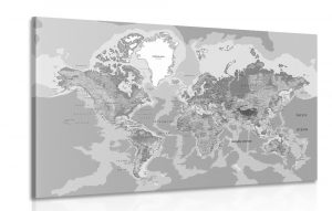 obraz klasicka mapa sveta v ciernobielom prevedeni