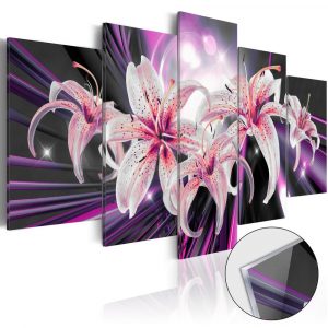 obraz lalie s abstrakciou na akrylatovom skle violet inspiration 100x50