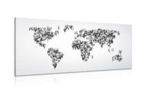 obraz mapa sveta pozostavajuca z ludi v ciernobielom prevedeni 120x60