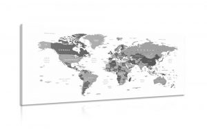 obraz mapa sveta s ciernobielym nadychom 120x60