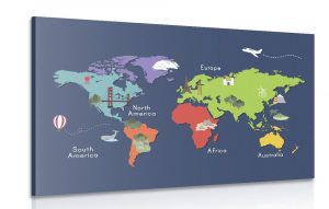 obraz mapa sveta s dominantami 120x80