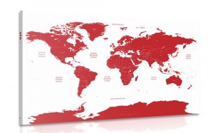 obraz mapa sveta s jednotlivymi statmi v cervenej farbe 120x80