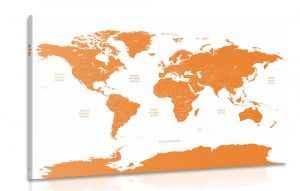 obraz mapa sveta s jednotlivymi statmi v oranzovej farbe 120x80