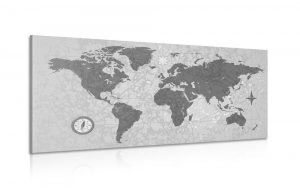 obraz mapa sveta s kompasom v retro style v ciernobielom prevedeni 100x50