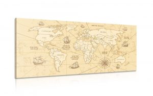 obraz mapa sveta s lodkami 100x50