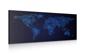 obraz mapa sveta s nocnou oblohou 120x60