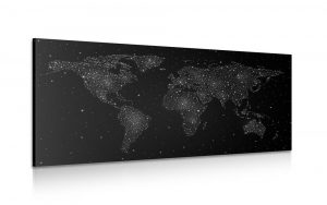 obraz mapa sveta s nocnou oblohou v ciernobielom prevedeni 120x60