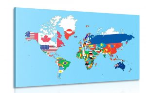 obraz mapa sveta s vlajkami 60x40