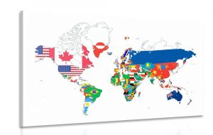 obraz mapa sveta s vlajkami s bielym pozadim 90x60