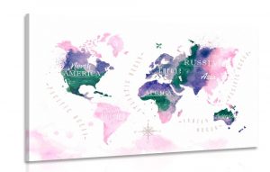 obraz mapa sveta v akvarelovom prevedeni 120x80