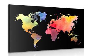 obraz mapa sveta v akvarelovom prevedeni na ciernom pozadi