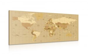 obraz mapa sveta v bezovom odtieni 100x50