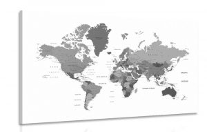 obraz mapa sveta v ciernobielej farbe 120x80