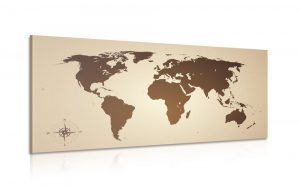 obraz mapa sveta v odtienoch hnedej 120x60