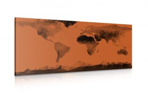 obraz mapa sveta v polygonalnom style v oranzovom odtieni 100x50